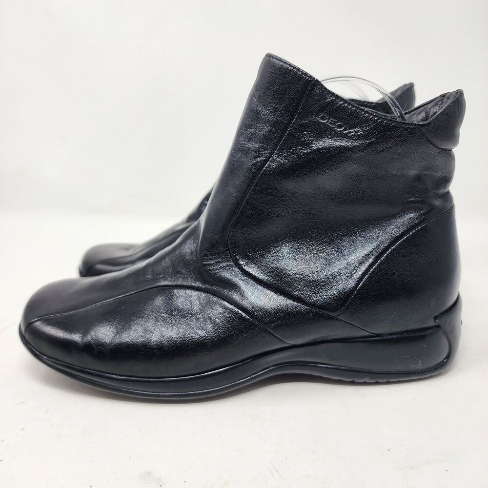 Geox Black Leather Ankle Booties